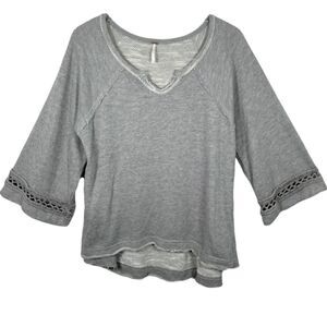 Free People Oversized Split Boatneck Bell Sleeve Crotchet Hi-Lo Raw Hem Thermal